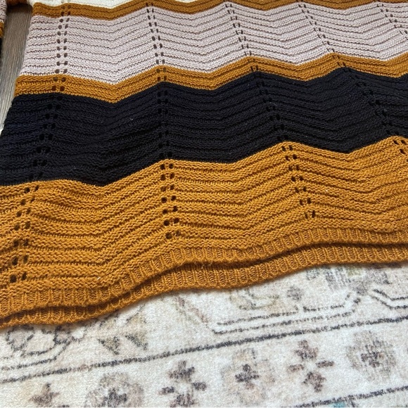 Modern Chevron Women's Sweater - Mustard, Cream, Black, Tan - Picture 3 of 10